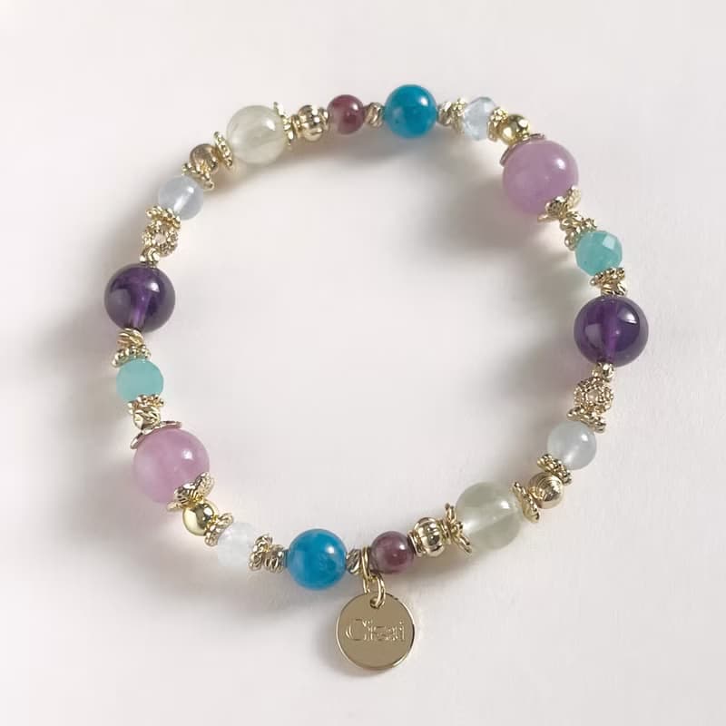 紫水晶 葡萄石 磷灰石 碧璽 海藍寶 天河石 天然水晶手鏈