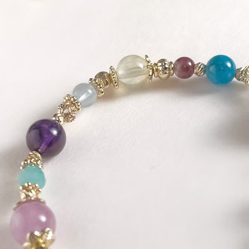 紫水晶 葡萄石 磷灰石 碧璽 海藍寶 天河石 天然水晶手鏈