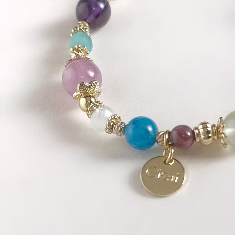 紫水晶 葡萄石 磷灰石 碧璽 海藍寶 天河石 天然水晶手鏈