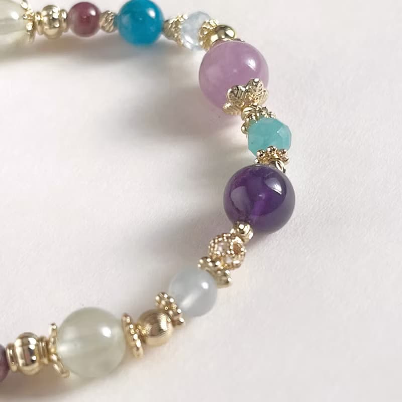 紫水晶 葡萄石 磷灰石 碧璽 海藍寶 天河石 天然水晶手鏈