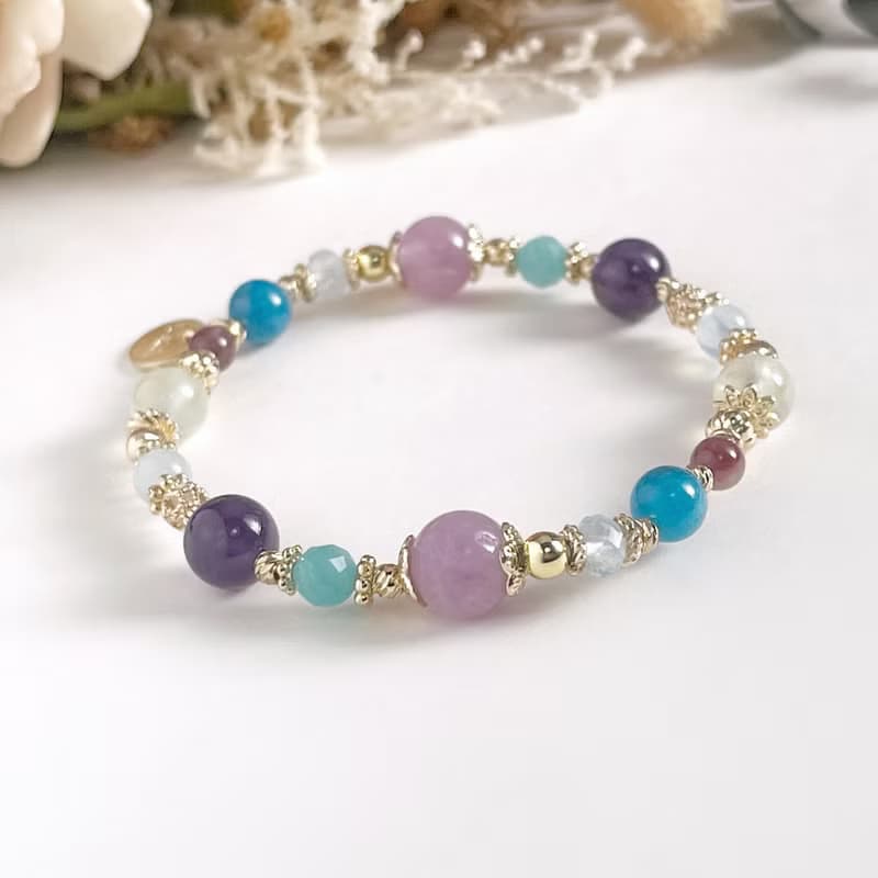 紫水晶 葡萄石 磷灰石 碧璽 海藍寶 天河石 天然水晶手鏈