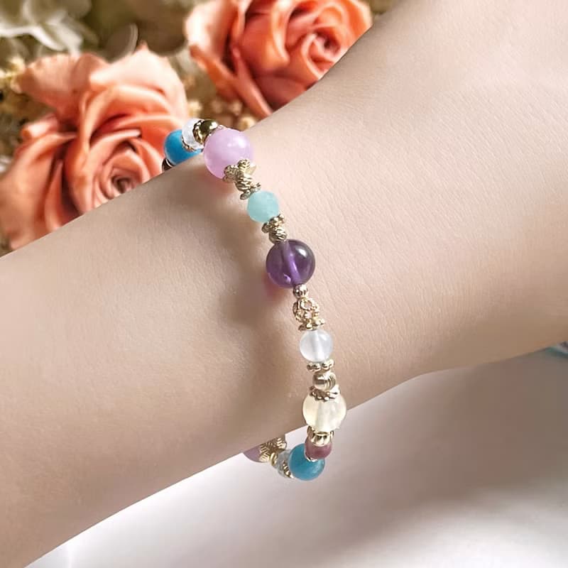 紫水晶 葡萄石 磷灰石 碧璽 海藍寶 天河石 天然水晶手鏈