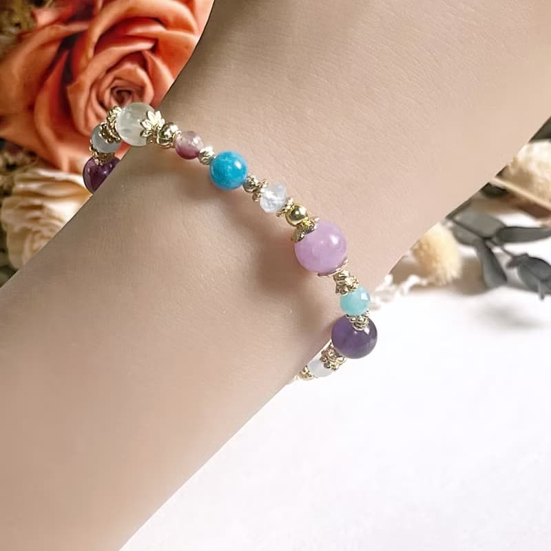 紫水晶 葡萄石 磷灰石 碧璽 海藍寶 天河石 天然水晶手鏈