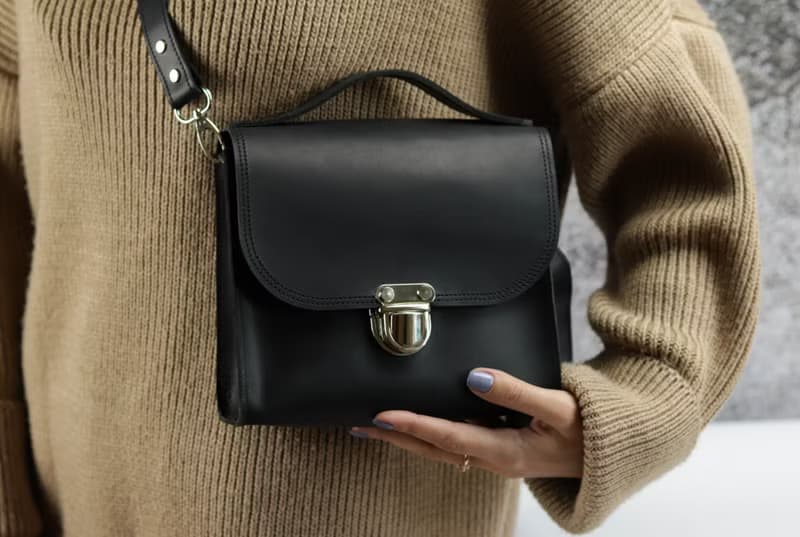 Leather Women Black Handbag/ Crossbody Handmade Top Handle Bag/ Shoulder Bag