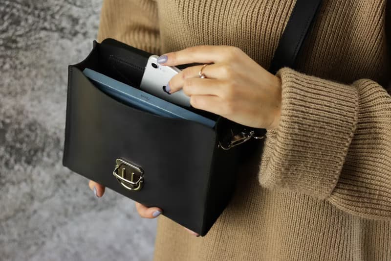 Leather Women Black Handbag/ Crossbody Handmade Top Handle Bag/ Shoulder Bag