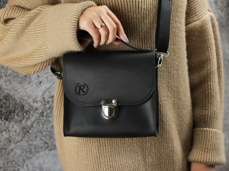 Leather Women Black Handbag/ Crossbody Handmade Top Handle Bag/ Shoulder Bag