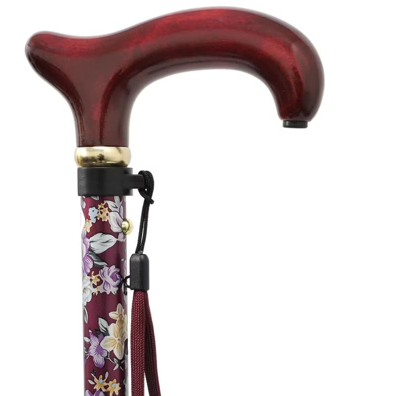 アルミ5段折り花柄・赤　-5つ折りタイプ 折りたたみ式アルミステッキ-