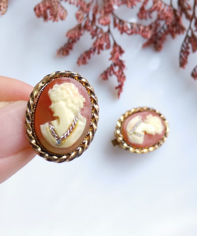 Vintage Jewelry 西洋古董飾品 西德製 CAMEO 典雅仕女 夾式耳環