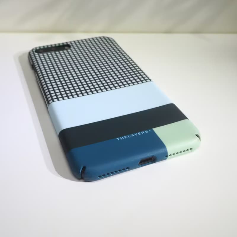 簡約深藍格子綠色拼色 | SEAFOAM Phone case 刻字原創手機殼