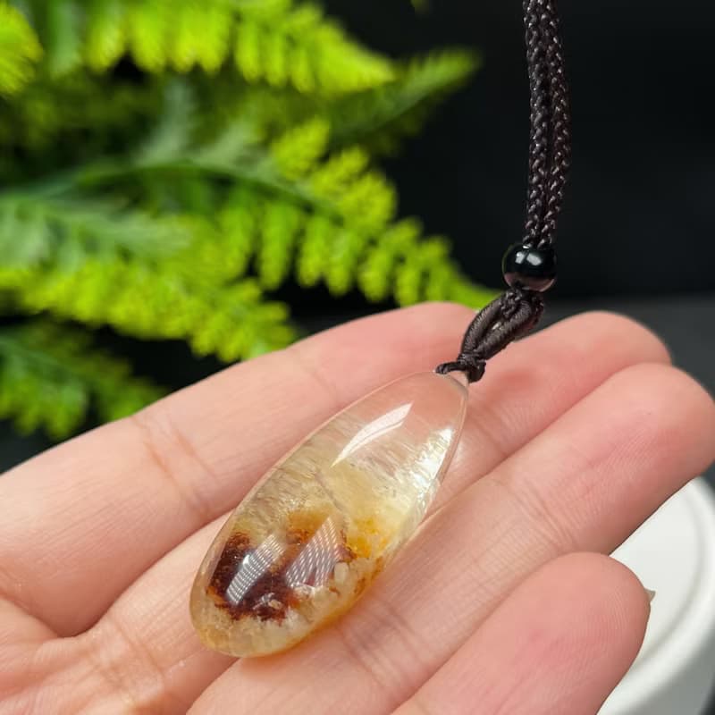 精品天然巴西四季幽靈水晶吊墜項錬冰透凈體老料紅白景觀水滴女