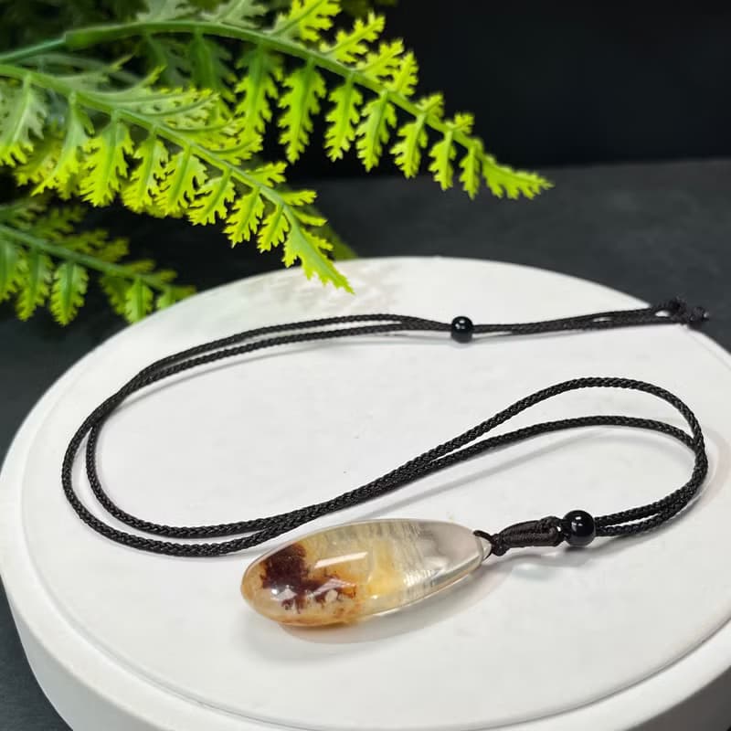 精品天然巴西四季幽靈水晶吊墜項錬冰透凈體老料紅白景觀水滴女