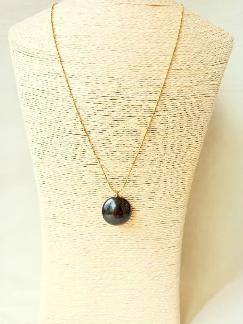 黑色亮面復古紅點圓形香水瓶精油瓶陶項鍊