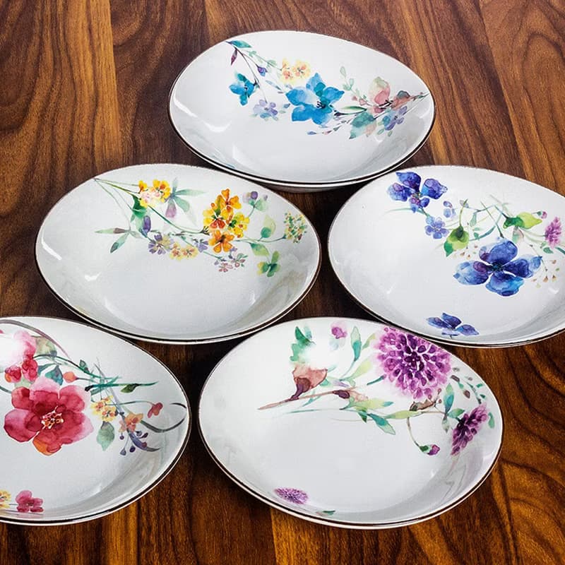 現貨日本進口美濃燒和藍花卉繁花語陶瓷餐碟盤子餐具套裝禮品禮盒