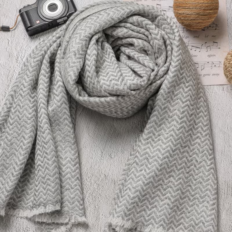 【厚款】喀什米爾羊毛圍巾/披肩  小山形原色無染灰色 手工機織