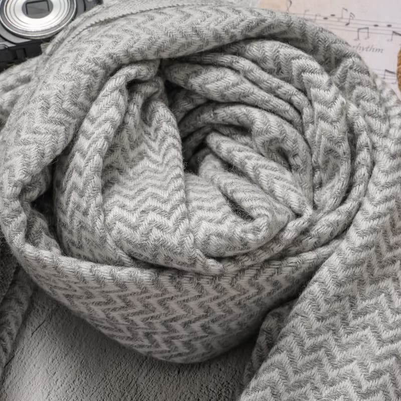 【厚款】喀什米爾羊毛圍巾/披肩  小山形原色無染灰色 手工機織