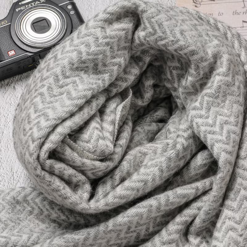 【厚款】喀什米爾羊毛圍巾/披肩  小山形原色無染灰色 手工機織