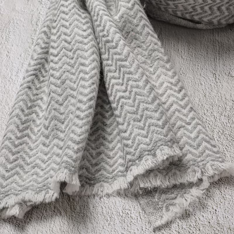 【厚款】喀什米爾羊毛圍巾/披肩  小山形原色無染灰色 手工機織