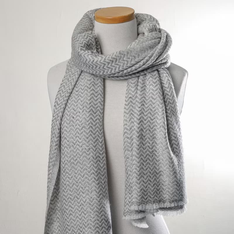 【厚款】喀什米爾羊毛圍巾/披肩  小山形原色無染灰色 手工機織