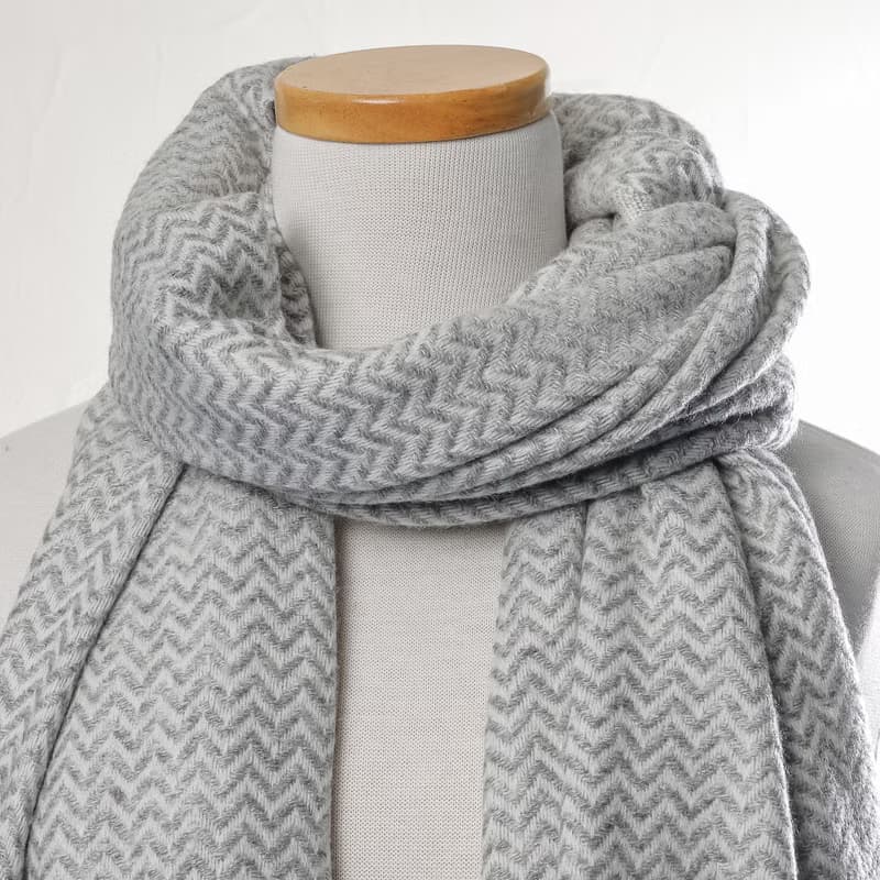 【厚款】喀什米爾羊毛圍巾/披肩  小山形原色無染灰色 手工機織