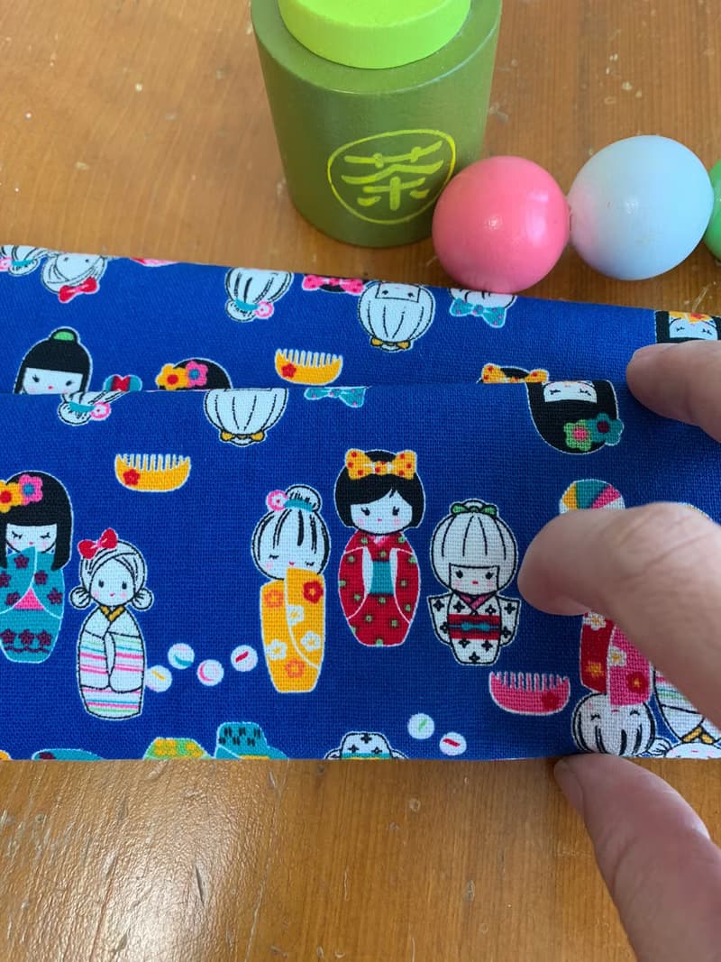 文青風環保筷袋 日本娃娃 藍 手作餐具袋.交換禮物.