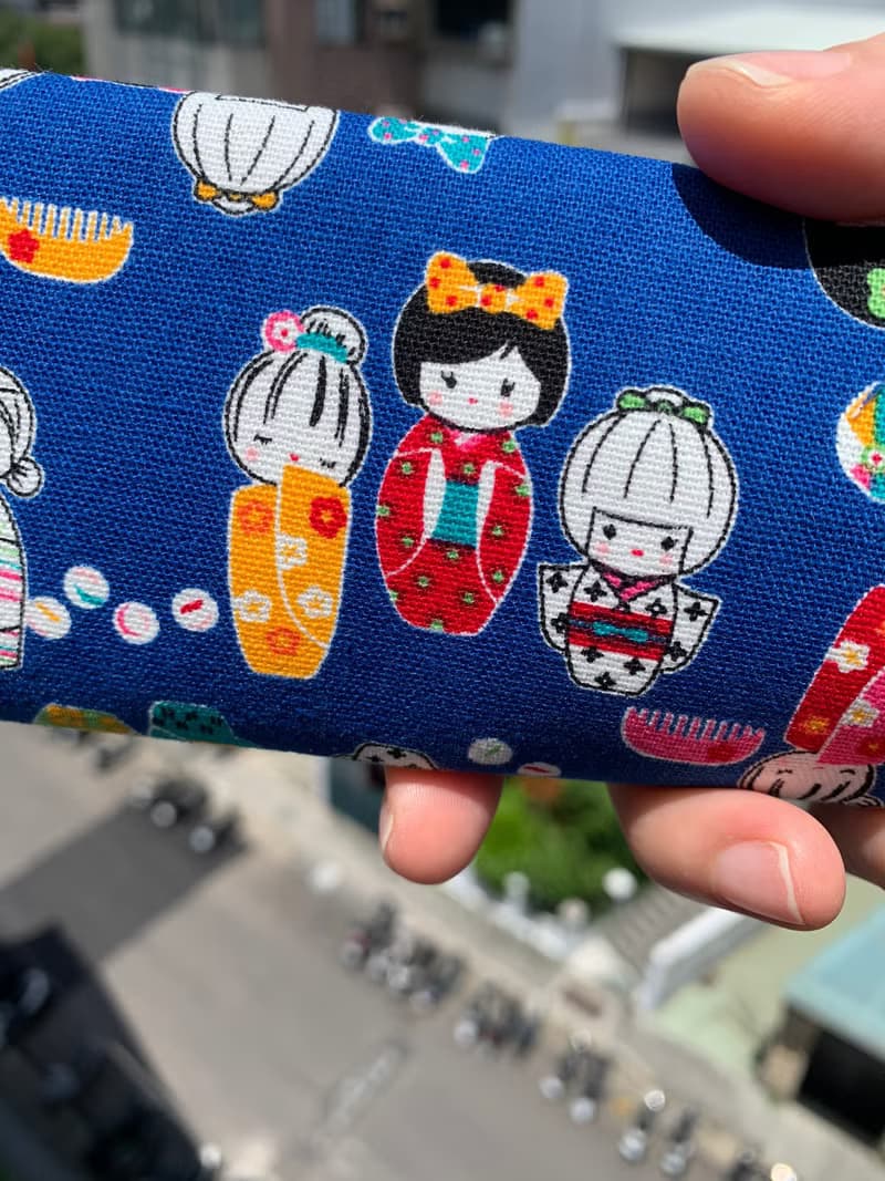文青風環保筷袋 日本娃娃 藍 手作餐具袋.交換禮物.