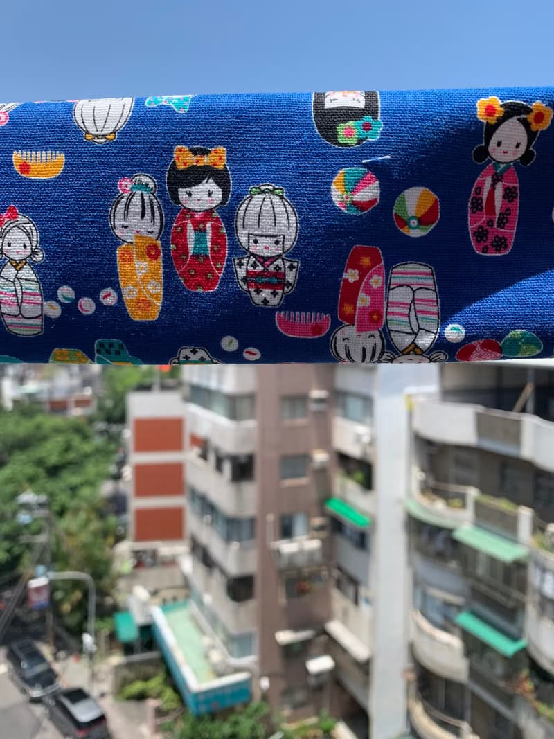 文青風環保筷袋 日本娃娃 藍 手作餐具袋.交換禮物.