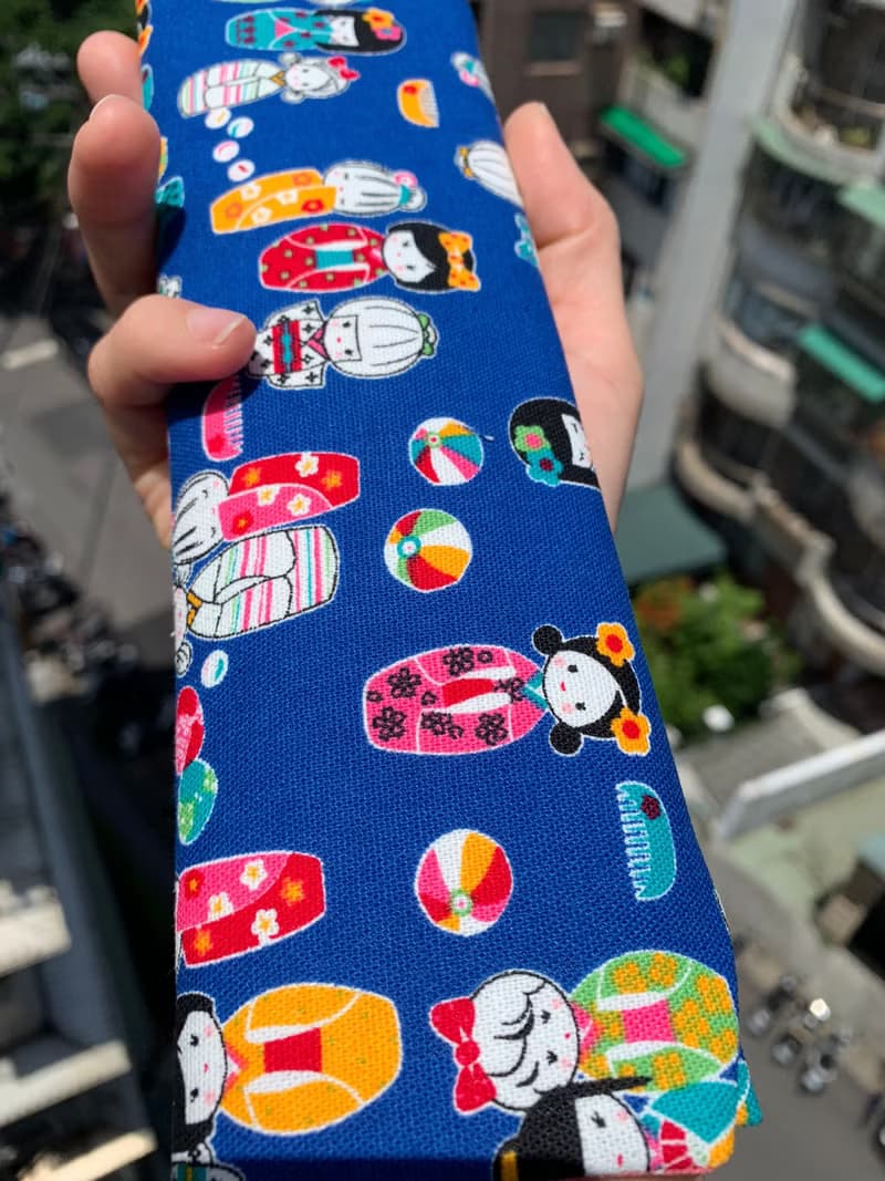 文青風環保筷袋 日本娃娃 藍 手作餐具袋.交換禮物.