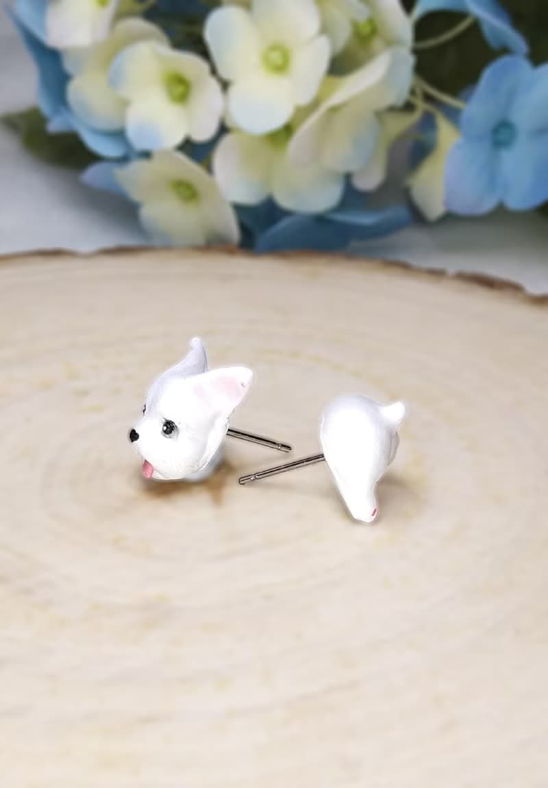 可愛 豎耳 白色雪納瑞犬 史納莎犬耳環 耳釘/耳夾