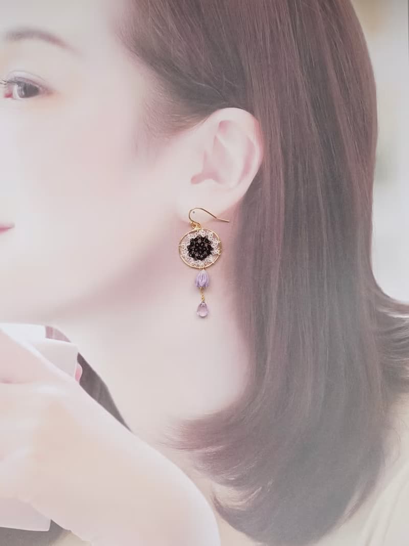 2月の誕生石アメシストsilk laceとライラック ピアス/イヤリング