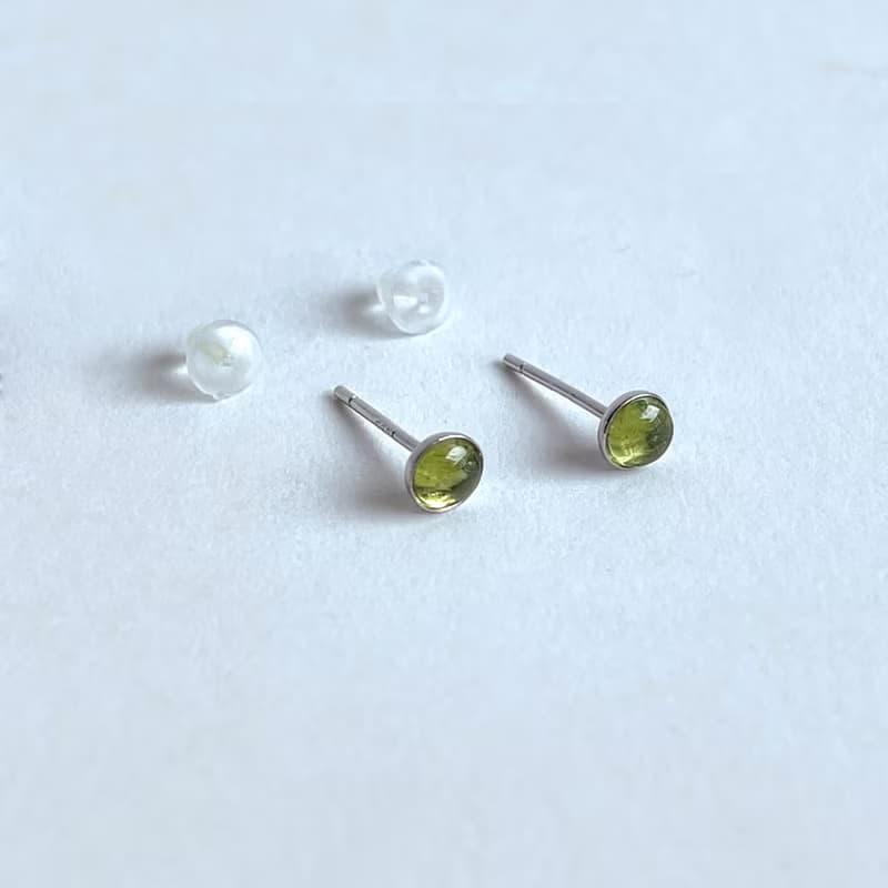 寶石系 天然礦石 綠碧璽 925純銀 耳針