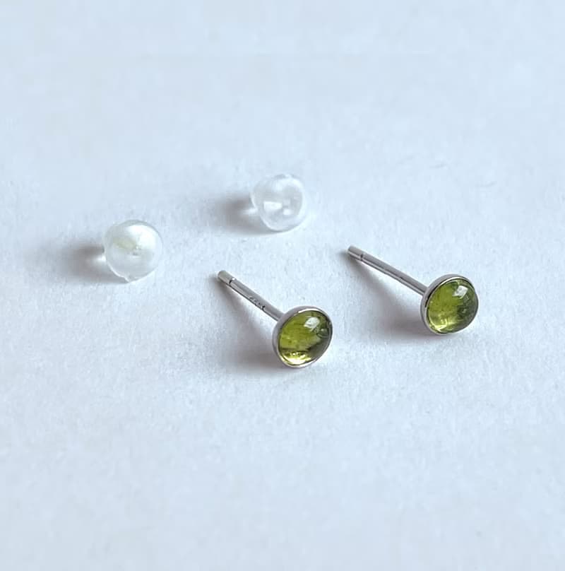 寶石系 天然礦石 綠碧璽 925純銀 耳針