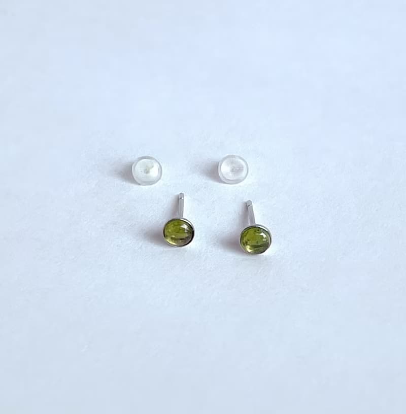 寶石系 天然礦石 綠碧璽 925純銀 耳針