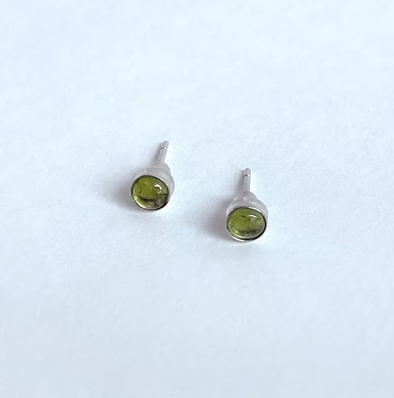 寶石系 天然礦石 綠碧璽 925純銀 耳針