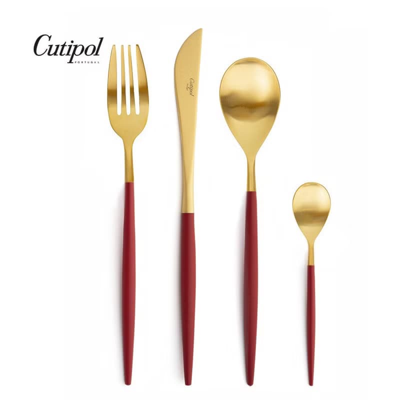 葡萄牙 Cutipol MIO紅金主餐四件組(刀叉匙+咖啡匙)