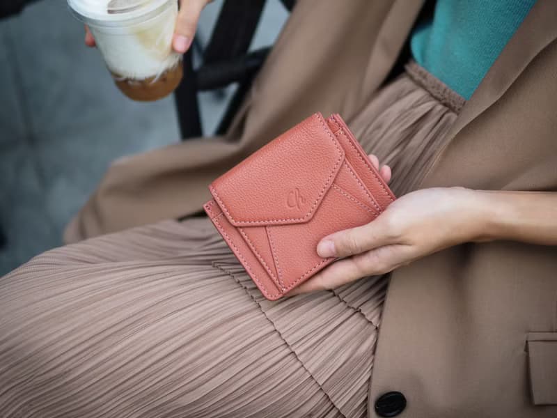 Daily (Coral) : Mini wallet, short wallet, cow leather, Orange-Brown