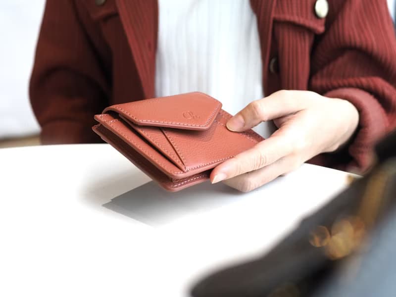 Daily (Coral) : Mini wallet, short wallet, cow leather, Orange-Brown