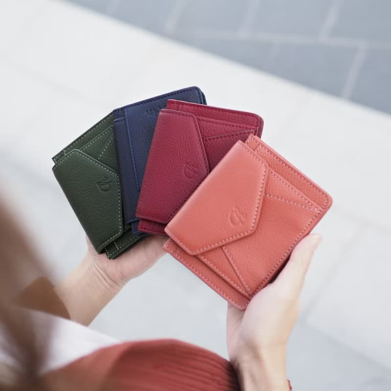 Daily (Coral) : Mini wallet, short wallet, cow leather, Orange-Brown