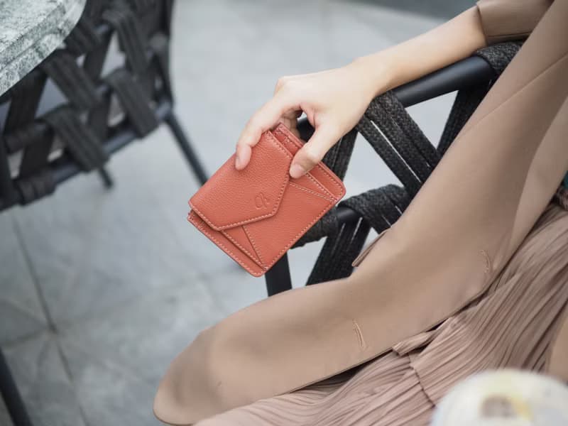 Daily (Coral) : Mini wallet, short wallet, cow leather, Orange-Brown