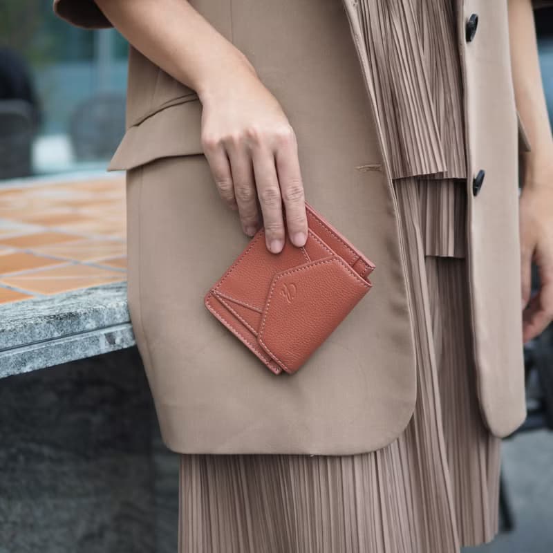 Daily (Coral) : Mini wallet, short wallet, cow leather, Orange-Brown