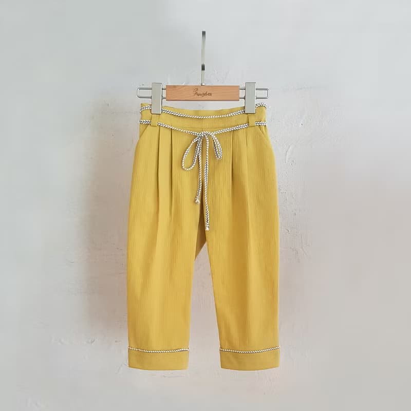 Ángeles-克拉洛繫帶七分褲(黃/灰)