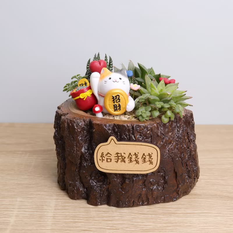 招財貓 多肉植物盆栽(附字牌) 手作公仔 | 開幕禮物 開運招財
