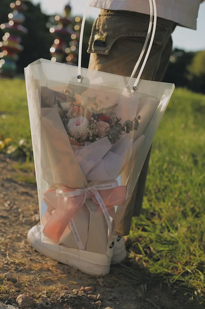 DAY OFF 愉快假期 花束專用梯形提袋 乾燥花 提袋 透明 永生花