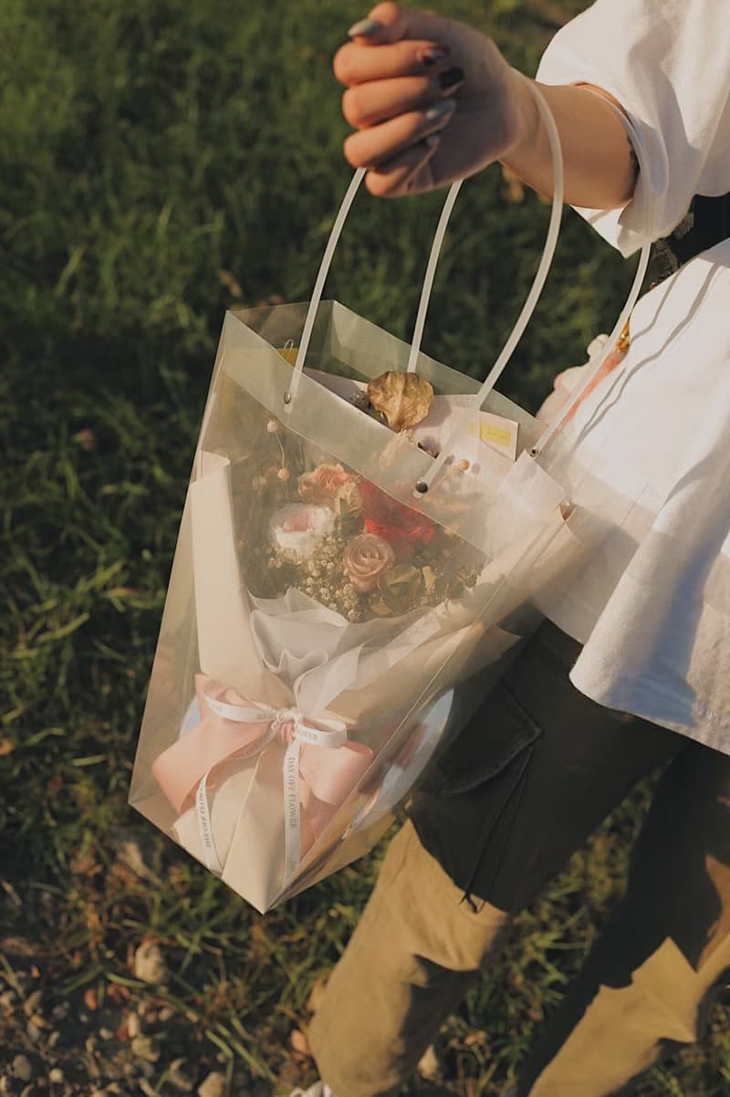 DAY OFF 愉快假期 花束專用梯形提袋 乾燥花 提袋 透明 永生花