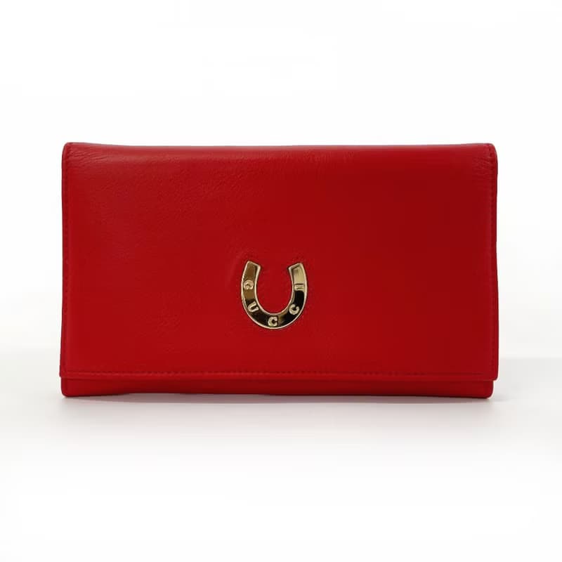 【日本直送 中古美品】グッチ GUCCI 長財布 二つ折り財布 がま口 035・6416・1720・0 ホースシュー レザー レッド ゴールド金具 ヴィンテージ