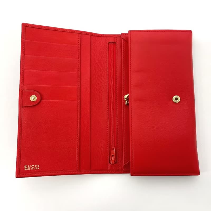 【日本直送 中古美品】グッチ GUCCI 長財布 二つ折り財布 がま口 035・6416・1720・0 ホースシュー レザー レッド ゴールド金具 ヴィンテージ