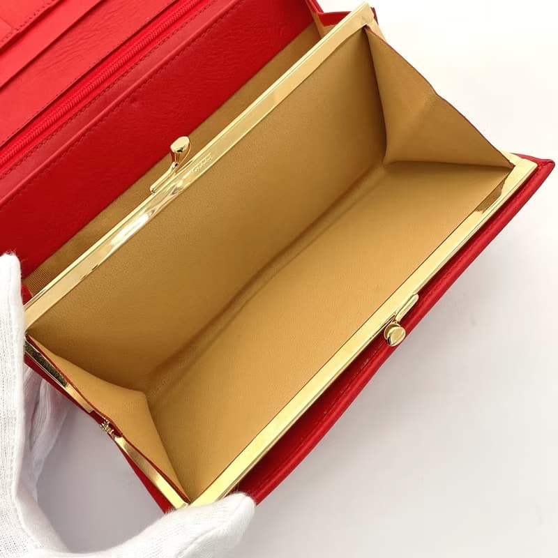 【日本直送 中古美品】グッチ GUCCI 長財布 二つ折り財布 がま口 035・6416・1720・0 ホースシュー レザー レッド ゴールド金具 ヴィンテージ