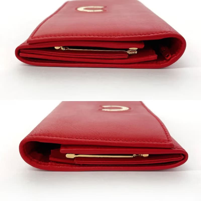 【日本直送 中古美品】グッチ GUCCI 長財布 二つ折り財布 がま口 035・6416・1720・0 ホースシュー レザー レッド ゴールド金具 ヴィンテージ