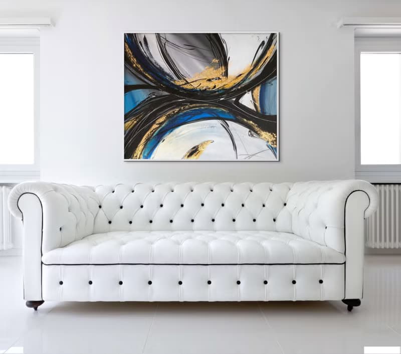 Abstract black blue gold oil painting on canvas painting Wall Ar for Living room