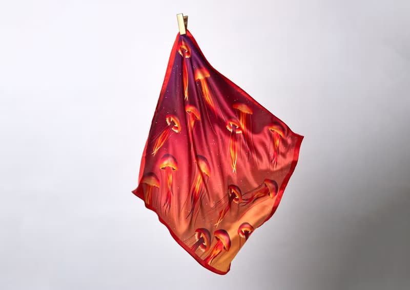 Ocean Silk Satin Scarf (Jellyfish), Pure Silk Satin, Square Scarf