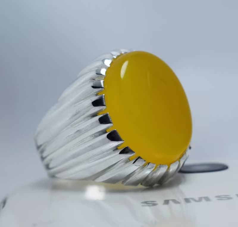Yellow Yemeni Aqeeq Ring Akik Agate Aqiq Sterling Silver Shia Ring Mens Jewelry
